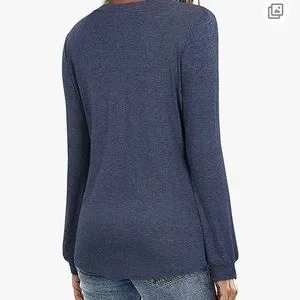 LAISHEN Women's Long Sleeve Henley Tunic Top – V-Neck Button Down Casual Blouse